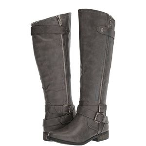 Grey knee high boots